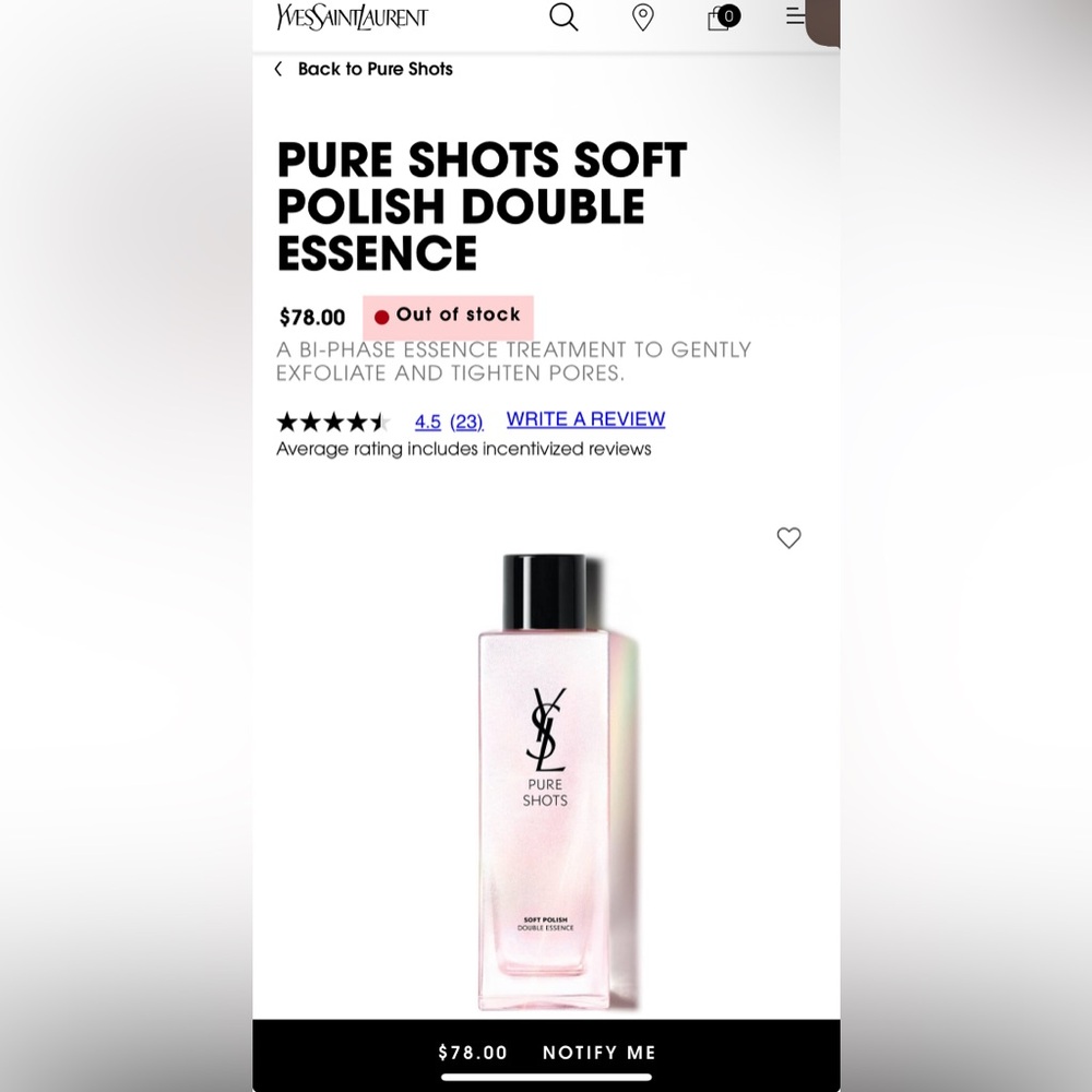 YSL Pure Shots Soft Polish Double Essence | BNIB & Sealed | Size: 150 ml/5 fl oz